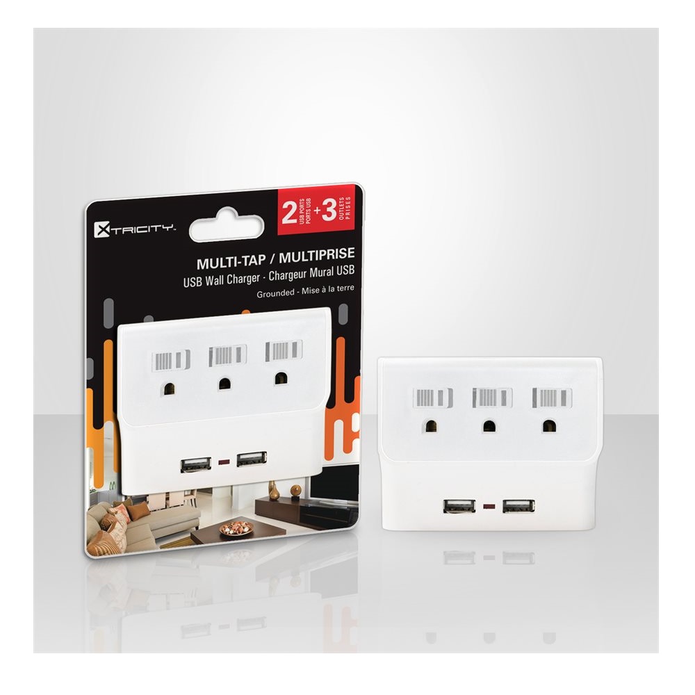 2 USB Wall Carger & 3 Multi-Taps