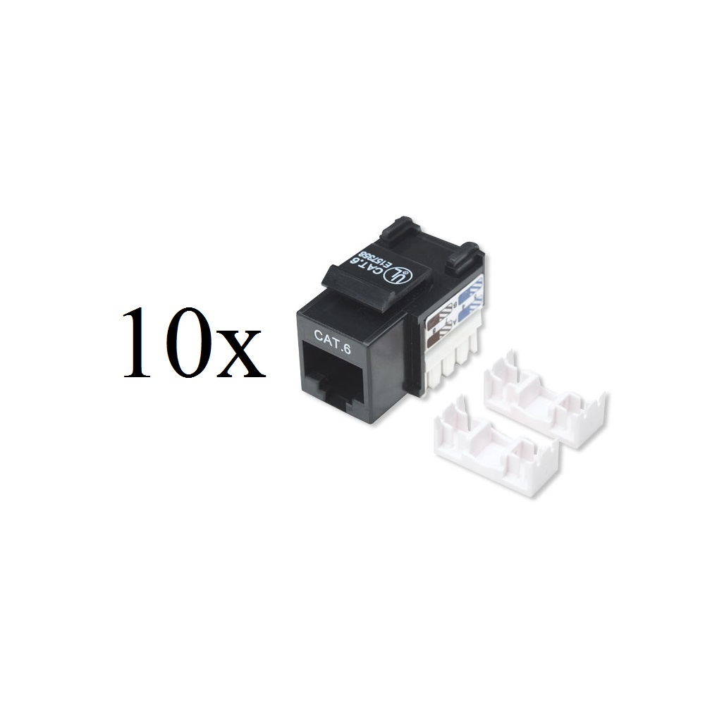 10-Pack - Cat6 Keystone Jack - Black