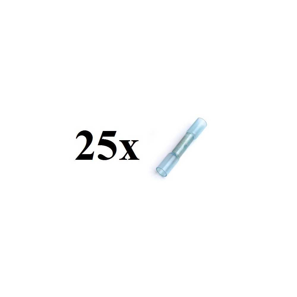 25-Pack Heat Shrinkable Butt Terminal with Glue Blue 16-14 AWG