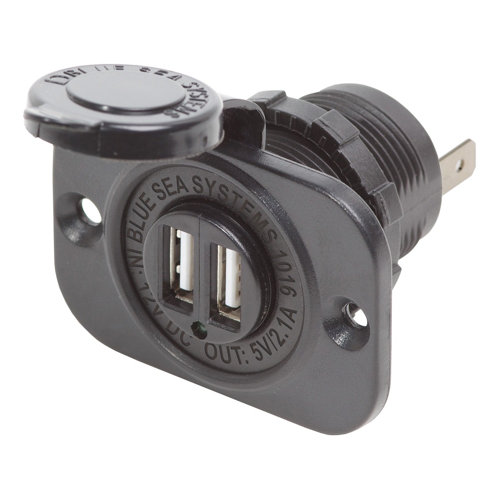 Dual USB Charger Socket with 12V Input - Black