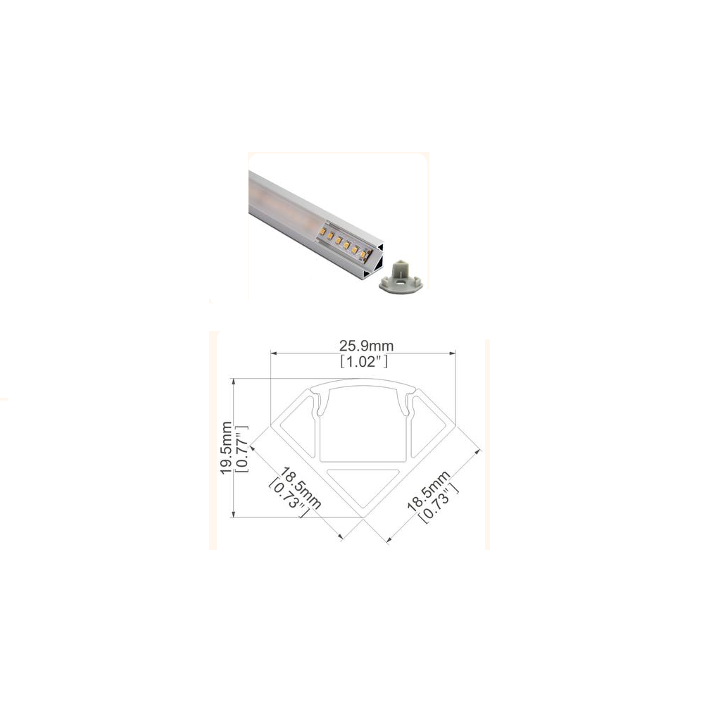 Rail d'Angle en Aluminium de 3m pour LED avec Couvercle Opaque