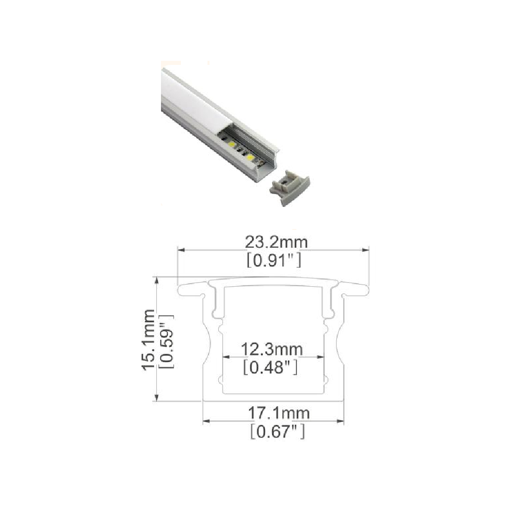 Rail en Aluminium de 3m Encastrable pour LED avec Couvercle Opaque