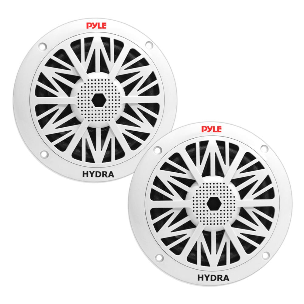 Dual 6.5' Water Resistant Marine Speakers, 2-Way Full Range Stereo Sound, Built-in Tweeters, 200 Watt, White (Pair)