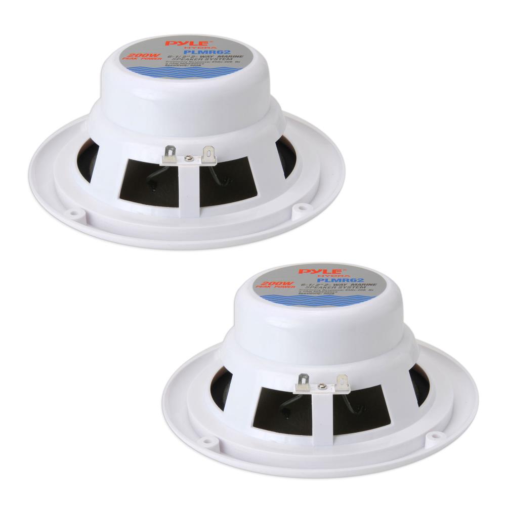 Dual 6.5' Water Resistant Marine Speakers, 2-Way Full Range Stereo Sound, Built-in Tweeters, 200 Watt, White (Pair)