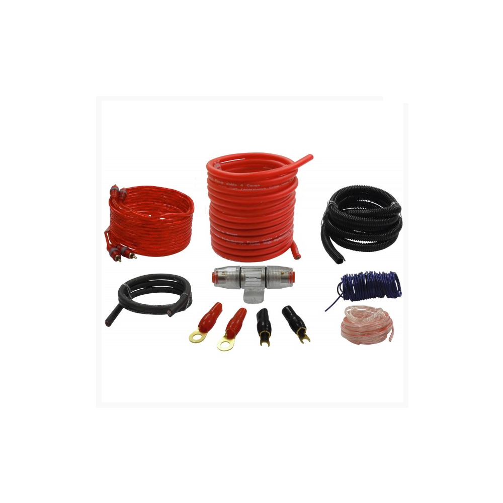 KIt de Câbles Audio pour Amplificateur de Voiture - Câble pour Subwoofer  1000 Watt - Jeu de 4 Câbles - 5 Mètres (CPK15D)