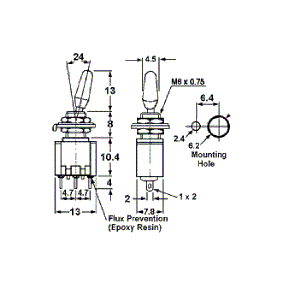 Interrupteur à Levier SPST Miniature On-Off 10A 125VAC