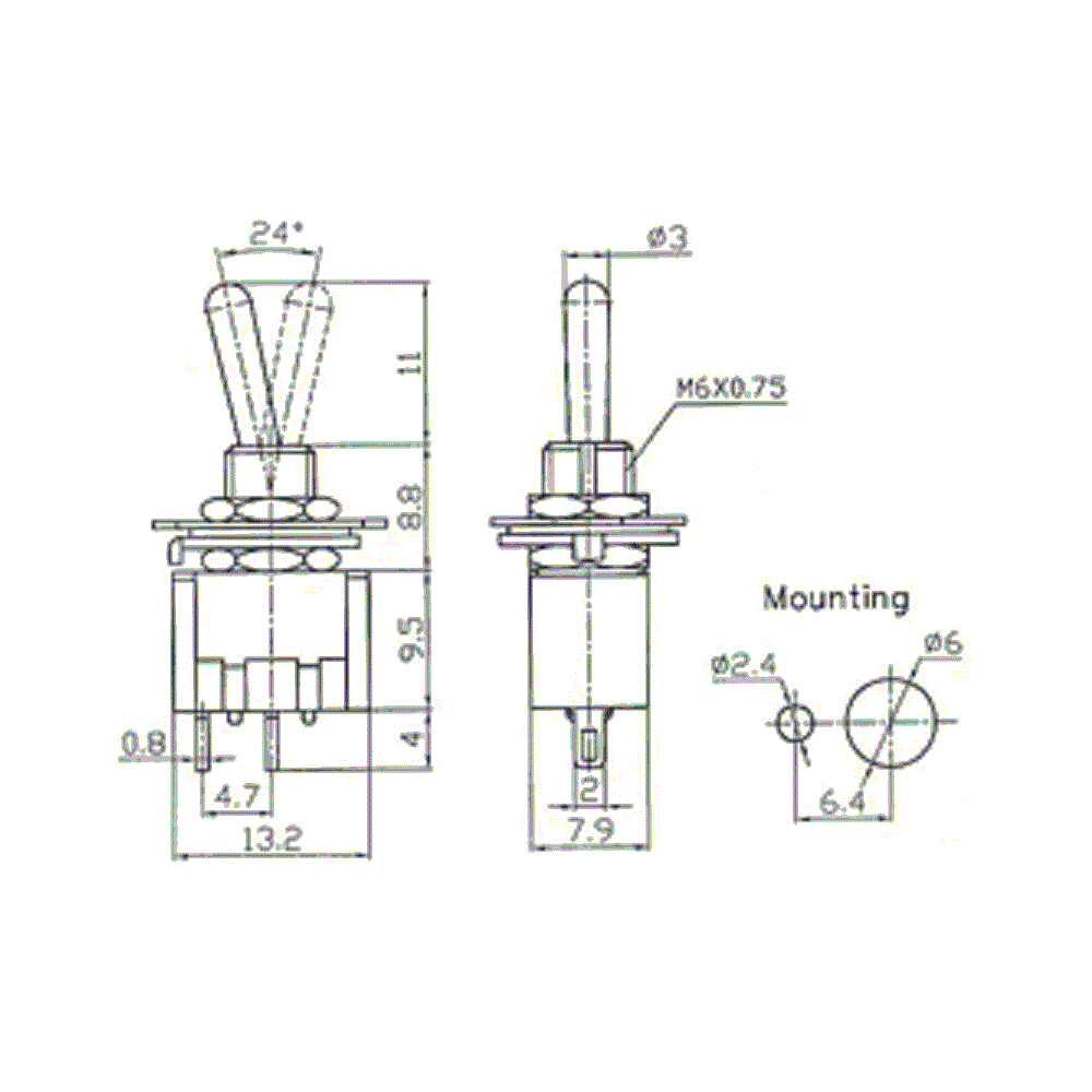 Miniature SPST Toggle Switch ON/-/OFF
