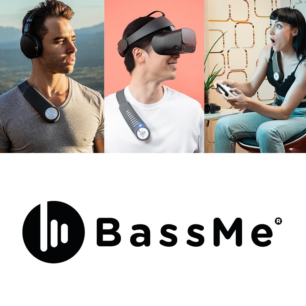 BassMe Caisson de Basse Portable pour la Musique / Jeux vidéo / Kit VR, Technologie d'ondes sonores et de vibrations, Bluetooth
