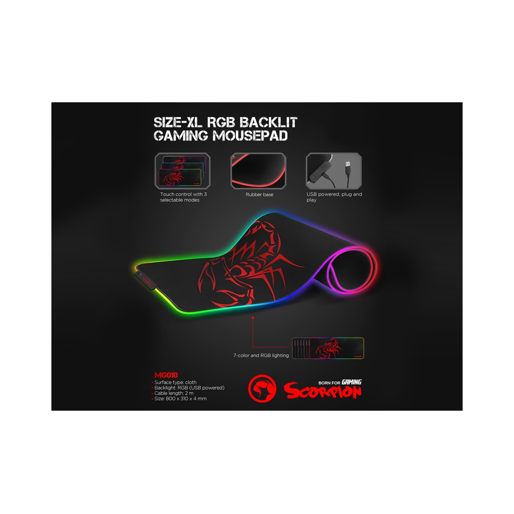 Marvo MG10 Size-XL 800x310mm 7-Color RGB Lighting Gaming Mouse Pad