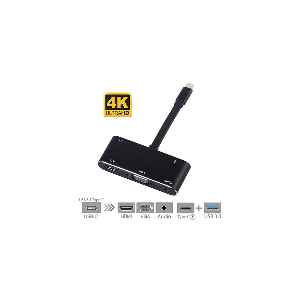 Adaptateur USB-C à HDMI, VGA, USB3.0 et USB-C pour Laptop