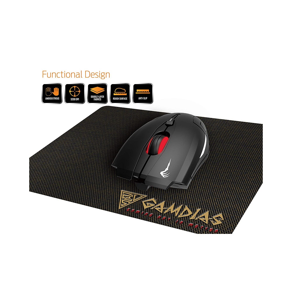 Souris Optique Gamer Gamdias DEMETER E1 3200dpi & Tapis de Souris NYX E1