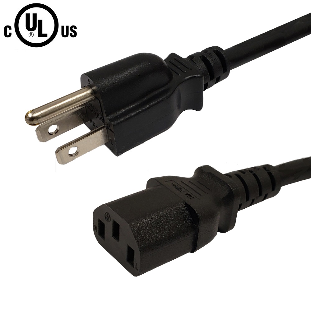 NEMA 5-15P to IEC C13 Power Cable - 18AWG