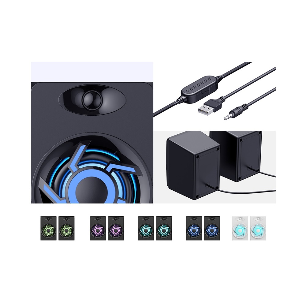 Éclairage LED 2.0 Canaux Prise Audio Stéréo 3.5mm Alimentation USB Haut-Parleur PC 6W