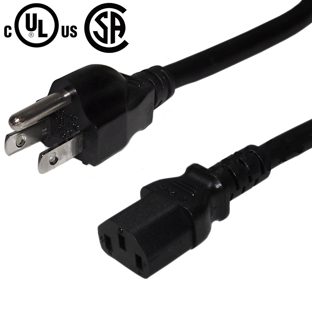 2' NEMA 5-15P to IEC C13 Power Cable 18AWG