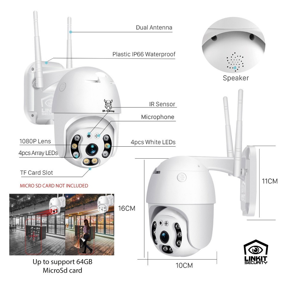 Outdoor IP Security Camera, Wi-Fi, Micro SD Card, Infrared, Night vision 2 MP 1080P Night light Cloud Storage