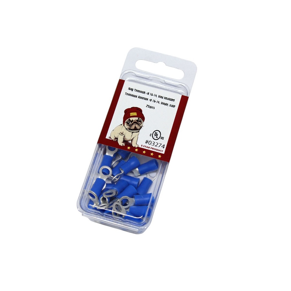 Ring Terminals No.8 16-14 Vinyl Insulated Blue RVS2-4 Bag of 25pcs