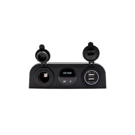 Plaque avec Connecteur 12V, Voltmètre et 2 Ports USB 1A et 2.1A