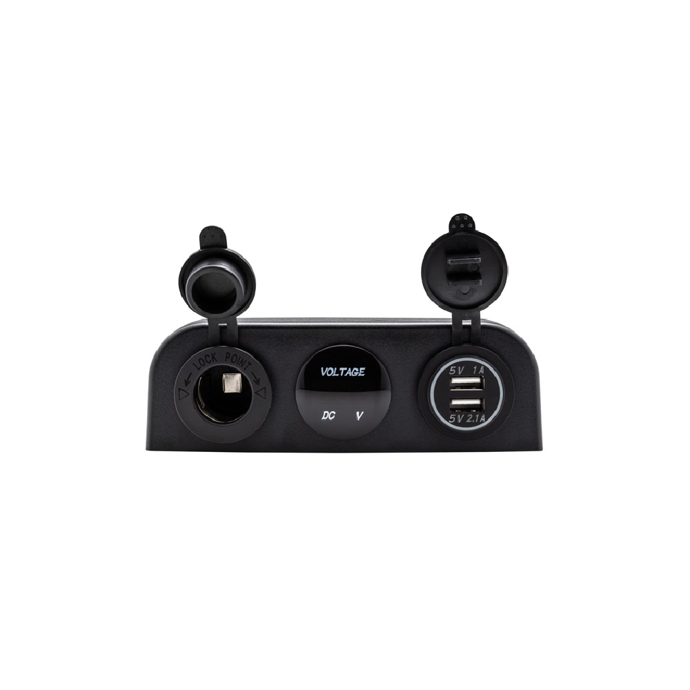 Plaque avec Connecteur 12V, Voltmètre et 2 Ports USB 1A et 2.1A