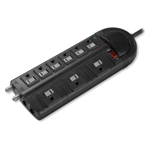 9 Outlet Surge EMI/RFI Fax/Modem Power Bar - Black