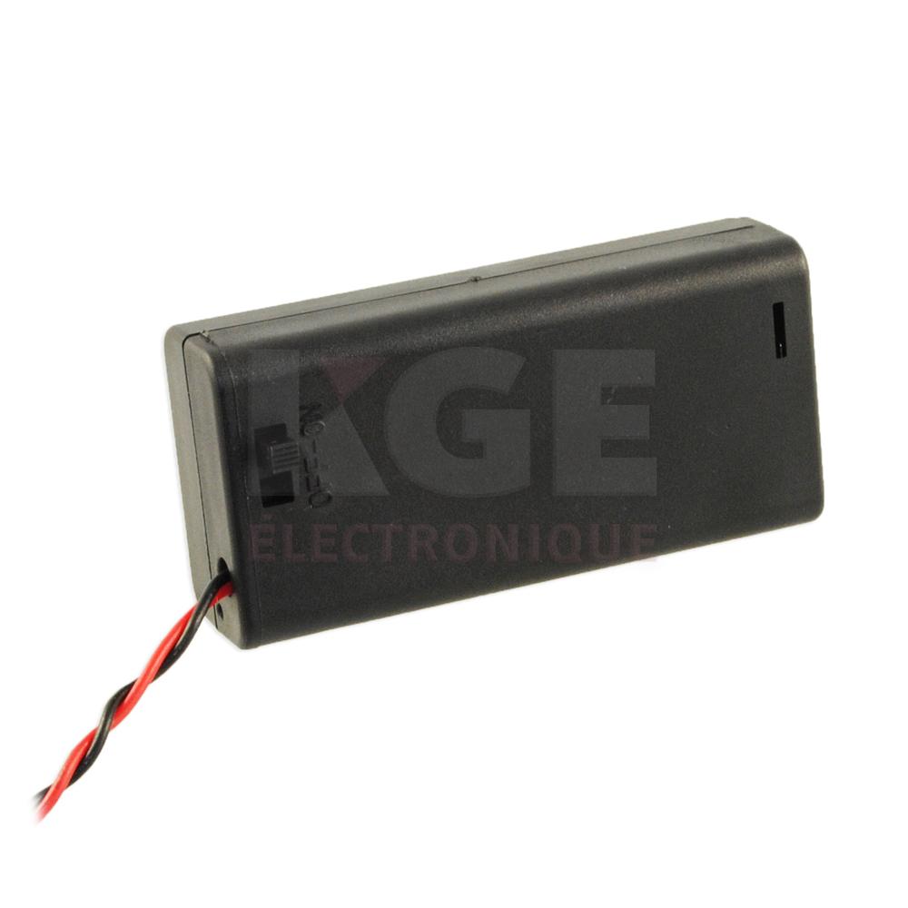 Porte-Batteries pour 2 Batteries AA avec Couvercle, Interrupteur On/Off et Fil 6