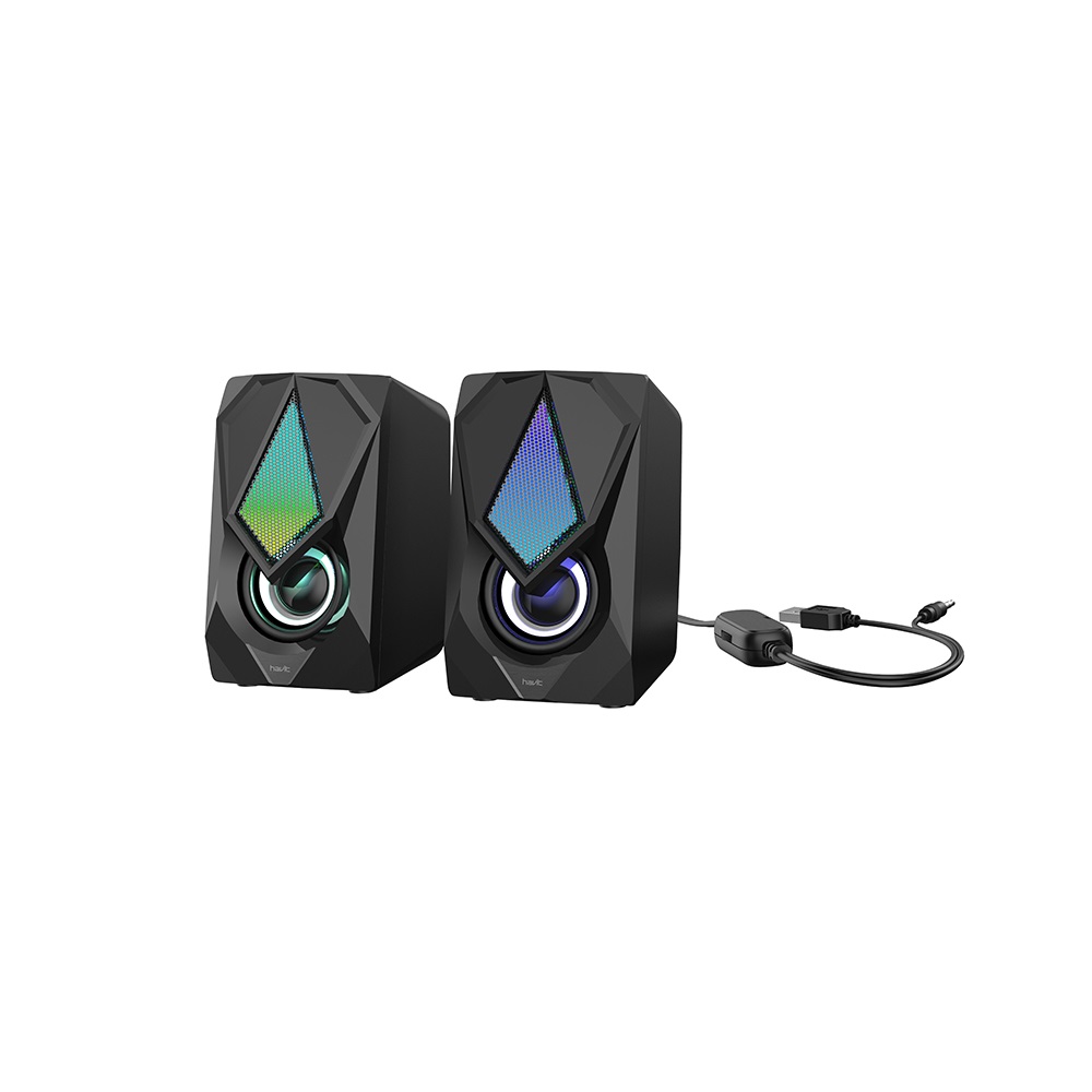2.0pcs RGB Light 3.5mm Plug + USB Powered Stereo Computer Gaming Speaker Black