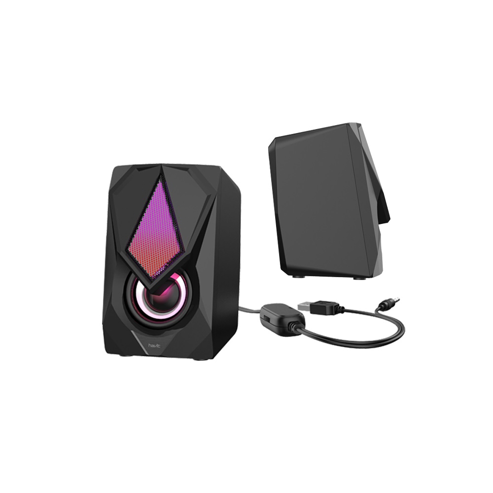 2.0pcs RGB Light 3.5mm Plug + USB Powered Stereo Computer Gaming Speaker Black