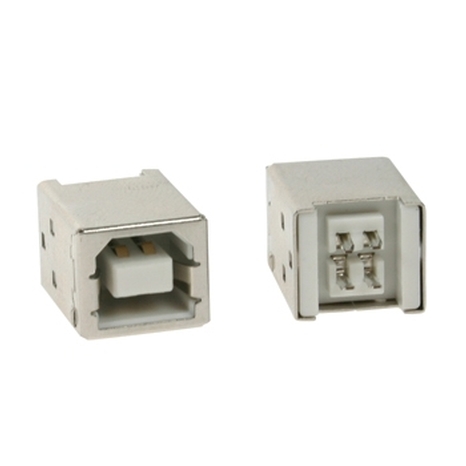 USB B Female, Single Connector 180°, PCB Mount