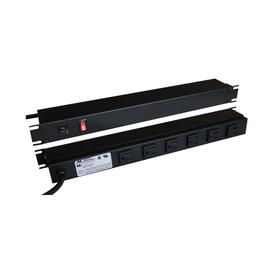 15A Rear Rack Mount Power Strip - Black, 6 Outlet, 6' Cord, Pilot Light