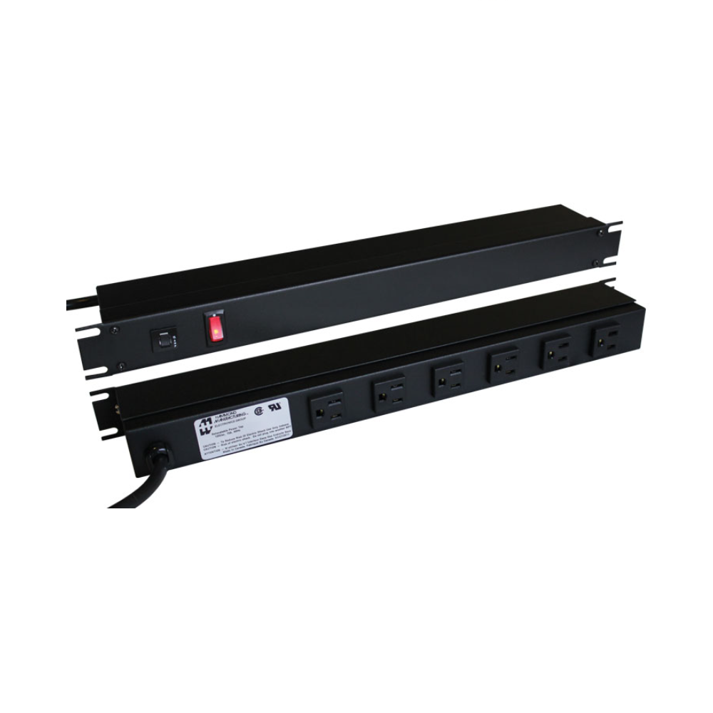 Barre d'Alimentation 15A pour Cabinet Arrière - Noire, 6 Prises, Fil 6', Interrupteur On/Off