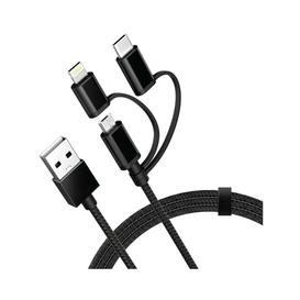 Câble 3-en-1 Lightning/Micro B/Type-C vers USB A mâle en mesh noir - certifié Apple MFi
