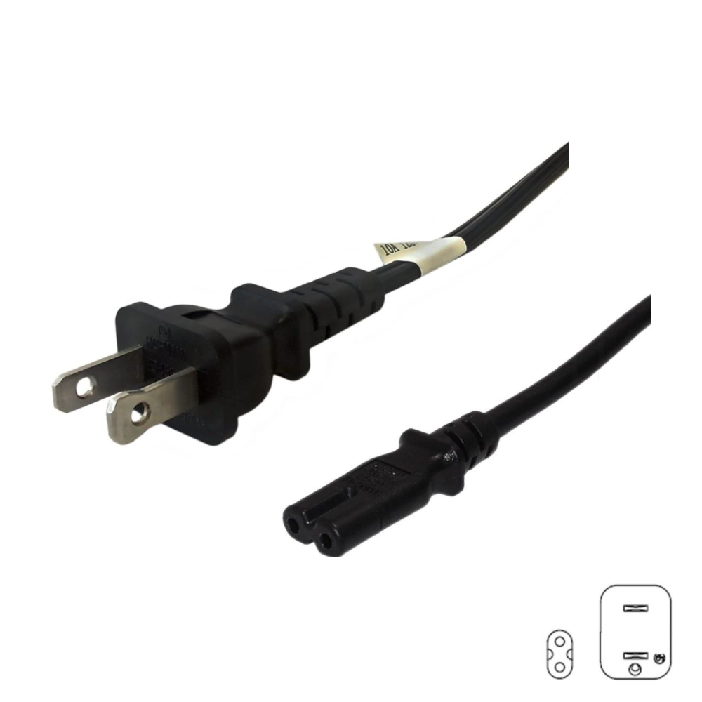 Câble d'alimentation NEMA 1-15P à IEC C7 - SPT-2 Noir - 18AWG 10A 125V - 3ft