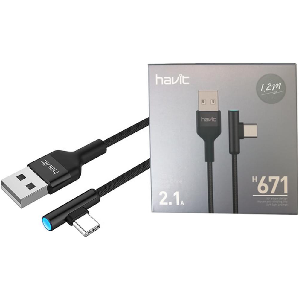 Câble de jeu flexible USB Type-C Havit avec lumière DEL Chargement rapide et synchronisation des données
