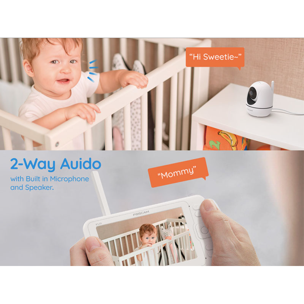 Moniteur pour bébé Foscam avec caméra à distance Pan-Tilt-Zoom et écran LCD de 5 pouces