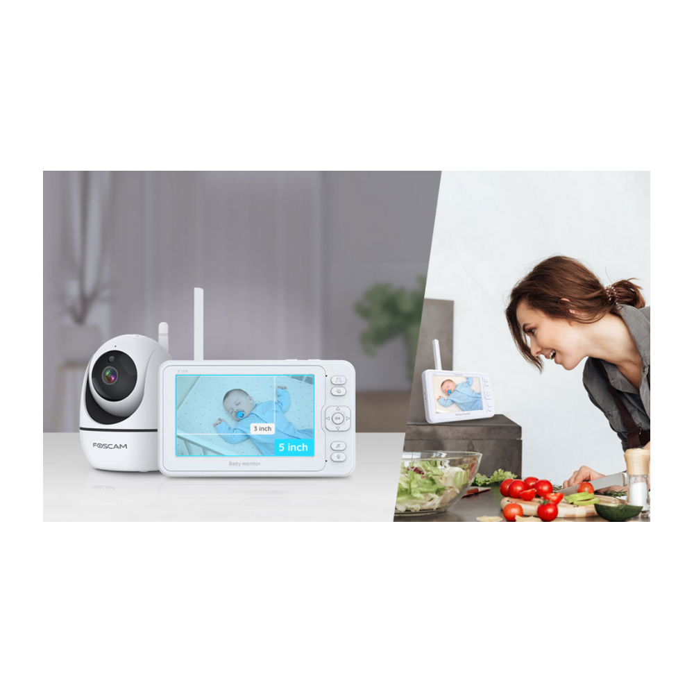 Moniteur pour bébé Foscam avec caméra à distance Pan-Tilt-Zoom et écran LCD de 5 pouces