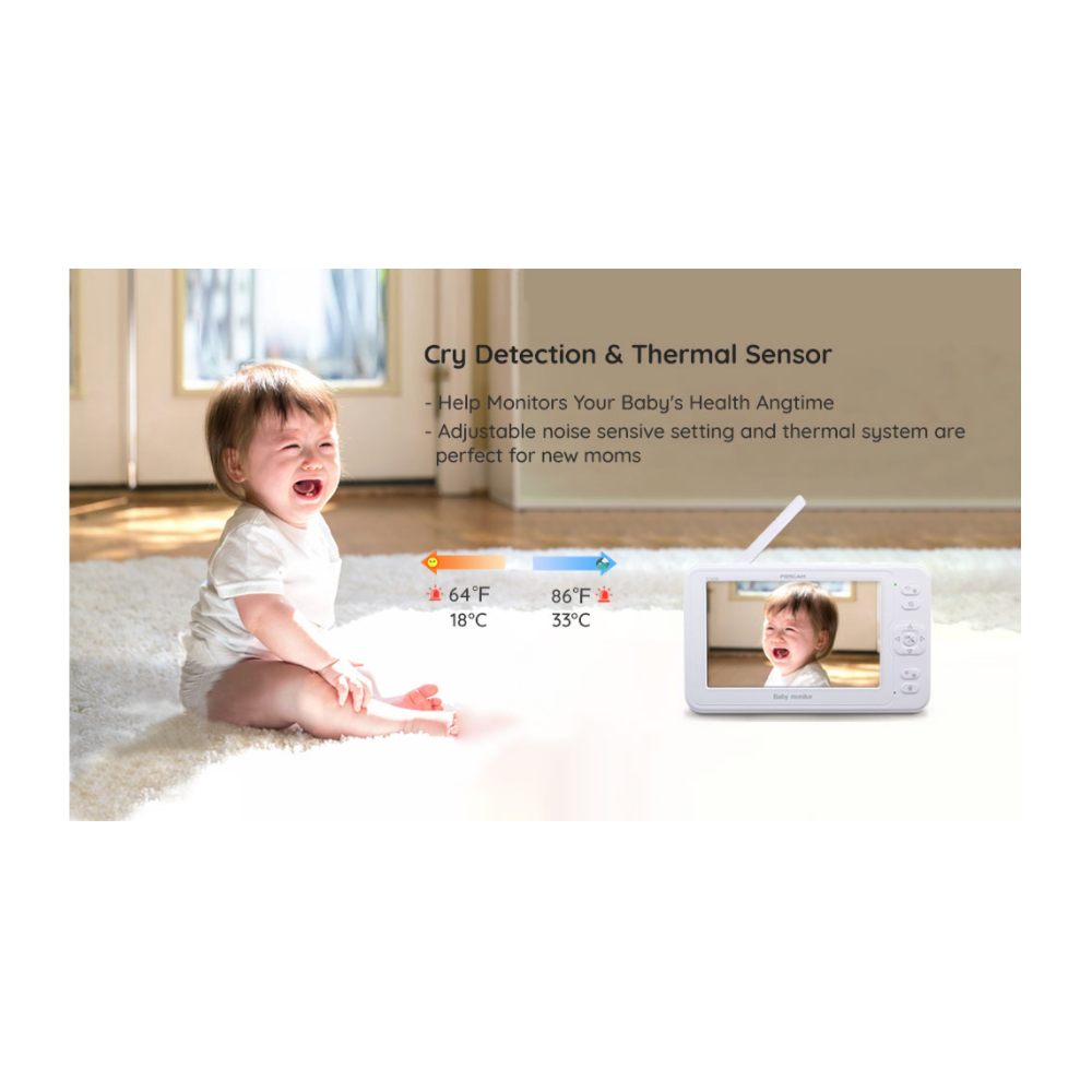 Moniteur pour bébé Foscam avec caméra à distance Pan-Tilt-Zoom et écran LCD de 5 pouces
