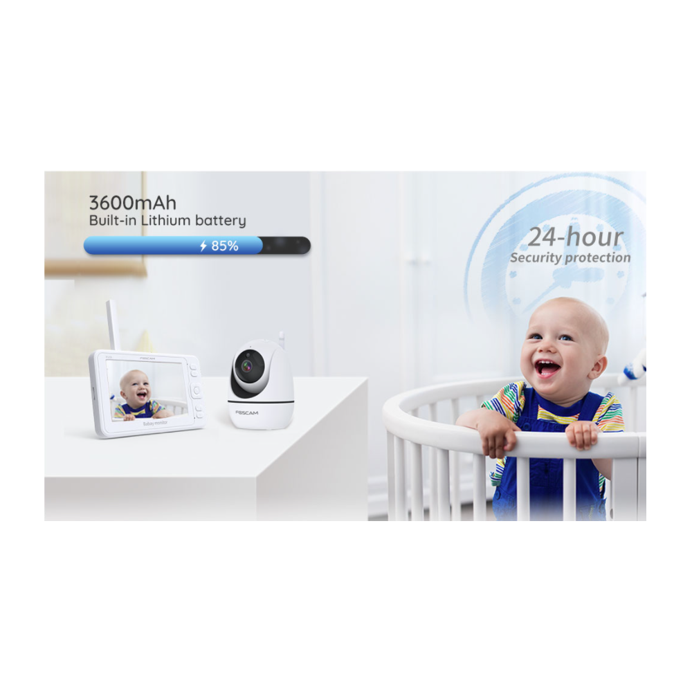 Moniteur pour bébé Foscam avec caméra à distance Pan-Tilt-Zoom et écran LCD de 5 pouces