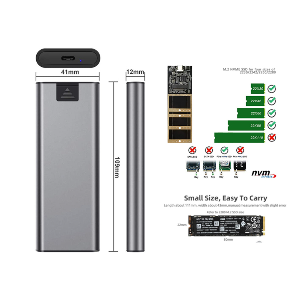 Portable M.2 NVME to USB3.1 Type-C GEN2 10GBPS Enclosure