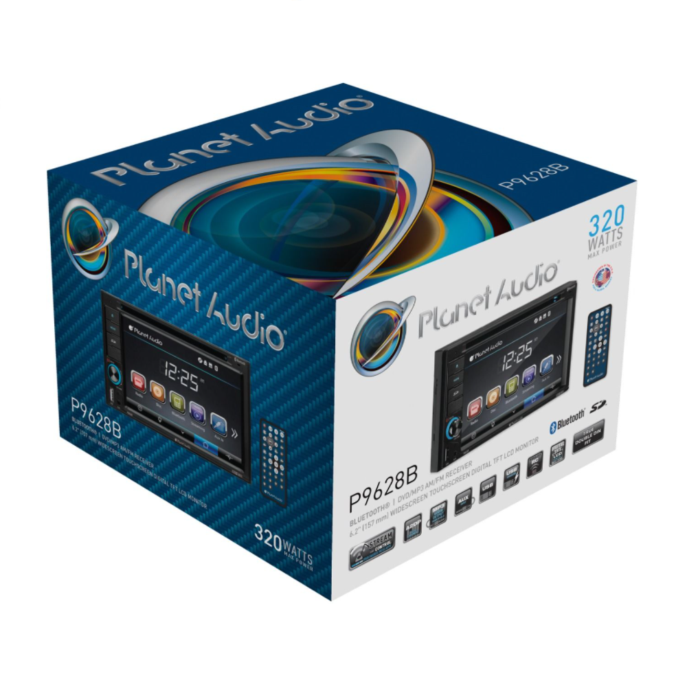 PLP9628B Planet Audio Lecteur DVD double DIN à écran tactile Bluetooth 6,2 pouces