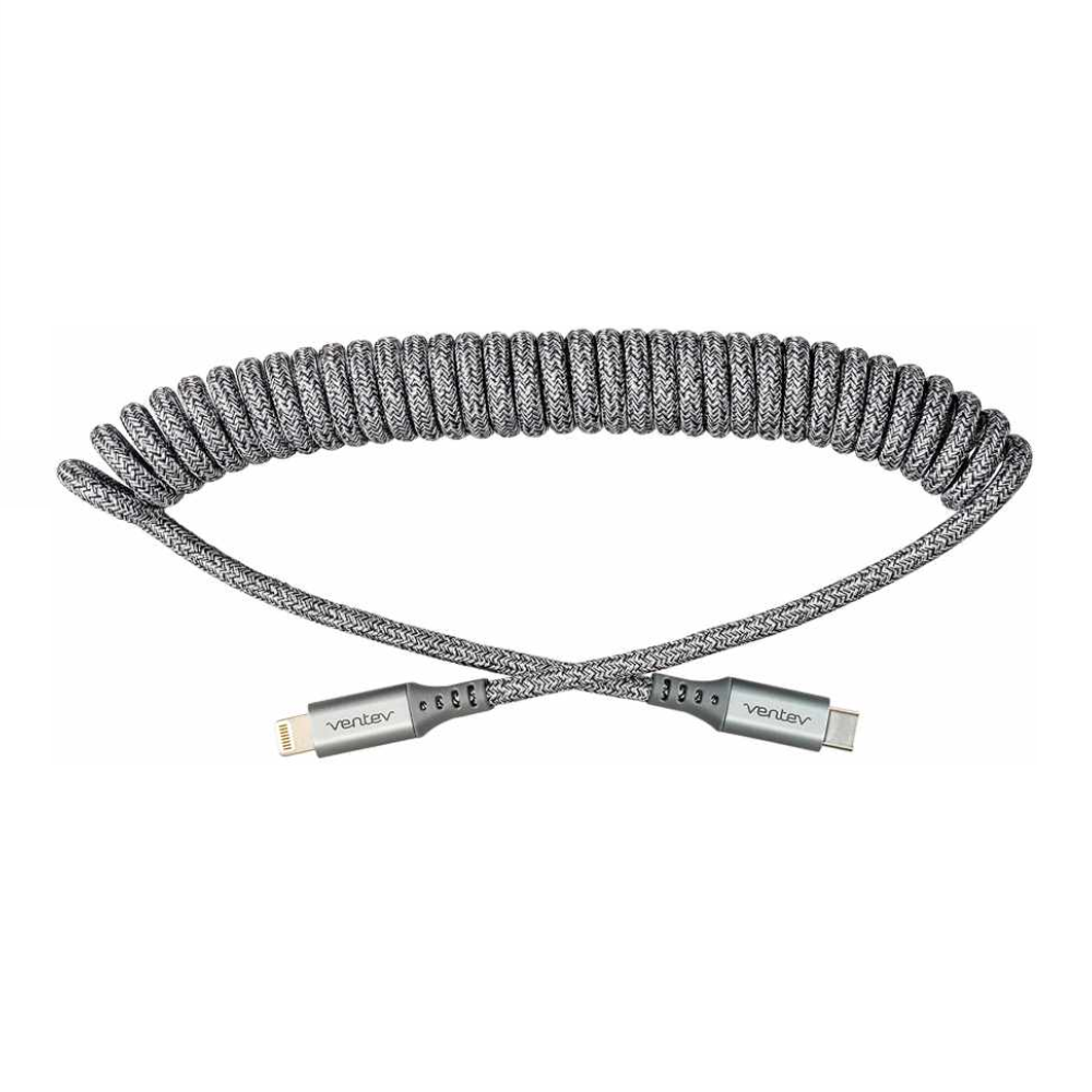 Ventev - Câble spiralé Charge/Sync Helix USB-C vers Lightning de 3 pieds gris