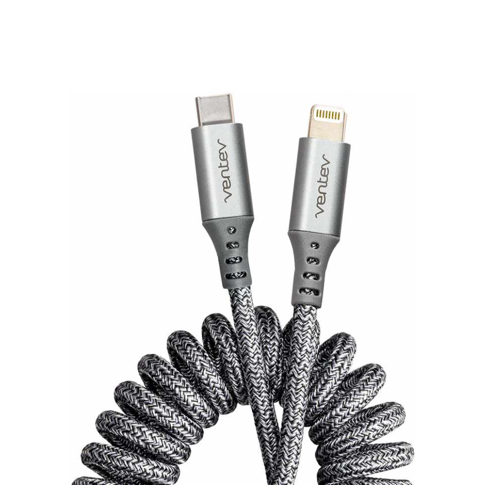 Ventev - Câble spiralé Charge/Sync Helix USB-C vers Lightning de 3 pieds gris