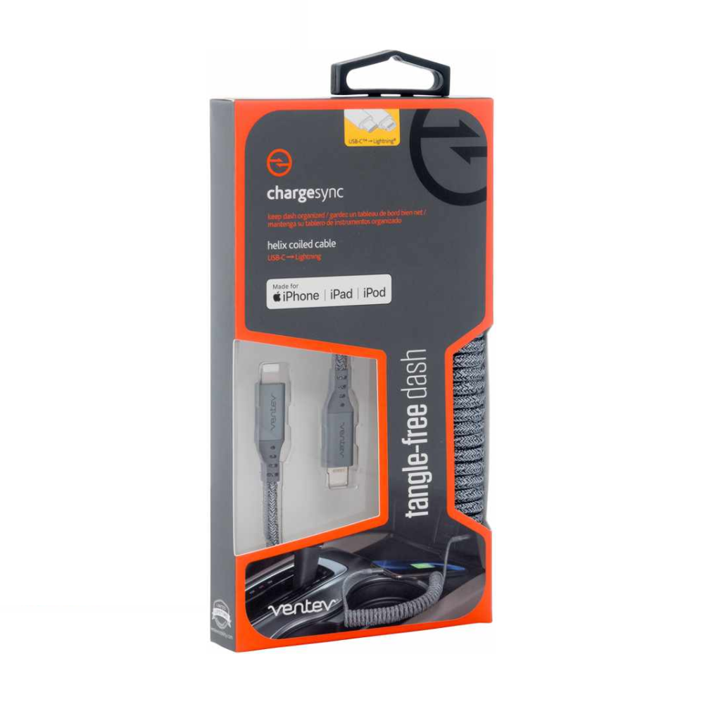Ventev - Câble spiralé Charge/Sync Helix USB-C vers Lightning de 3 pieds gris