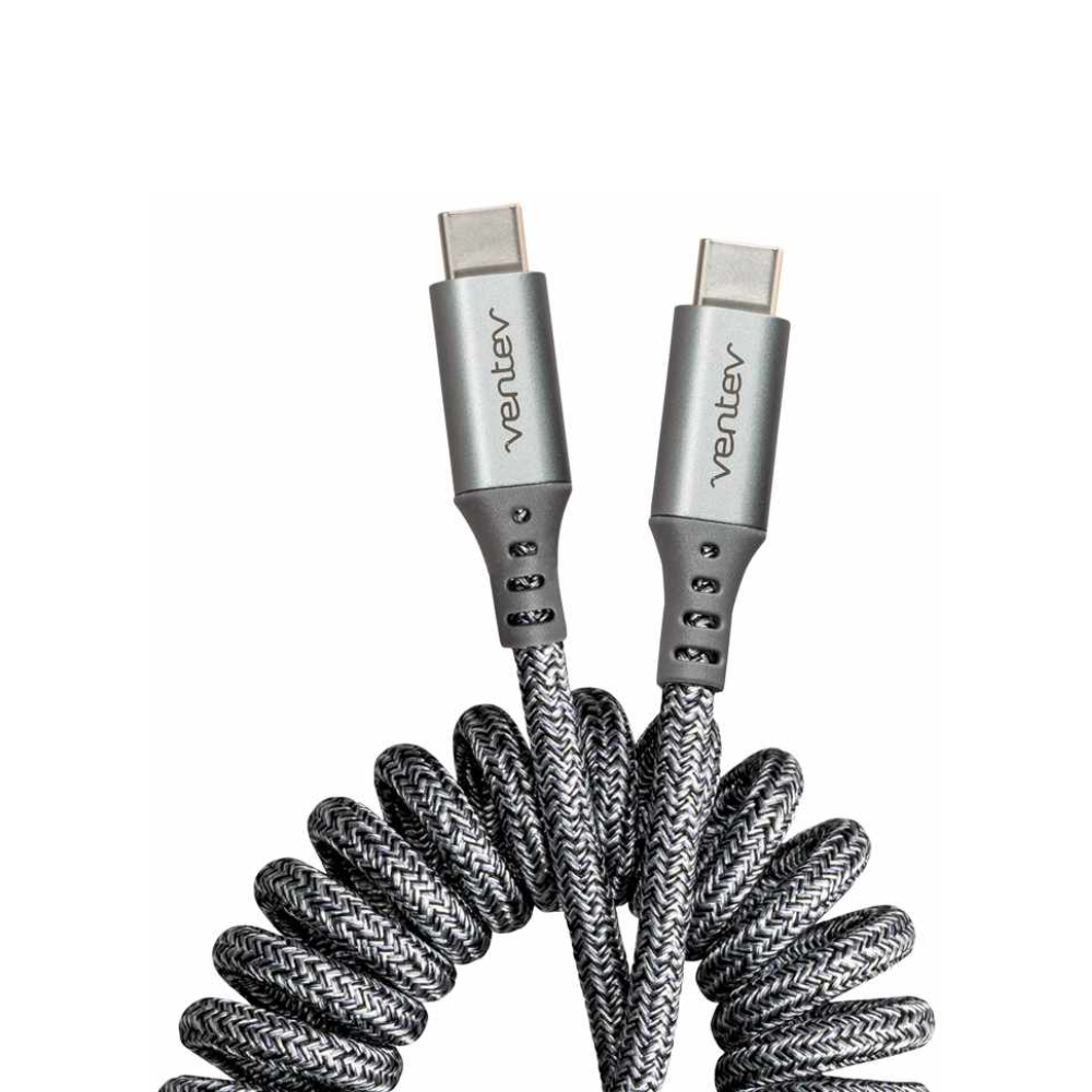 Ventev - Câble USB-C à USB-C spiralé Charge/Sync Helix de 3 pieds gris