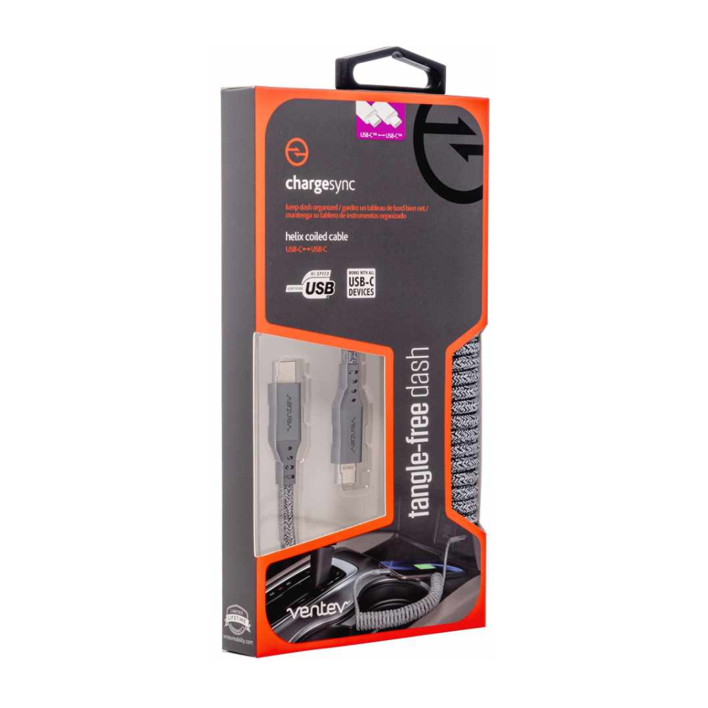 Ventev - Câble USB-C à USB-C spiralé Charge/Sync Helix de 3 pieds gris