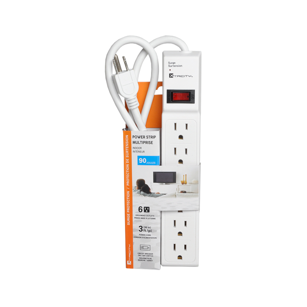 Power Bar 6 Outlets 3 Feet Surge Protection 90 Joules Power