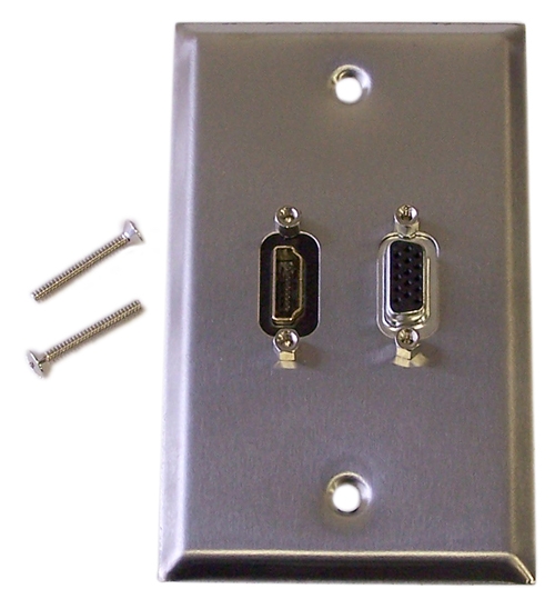 1 Port VGA + 1 Port HDMI Wall Plate Kit - Stainless Steel