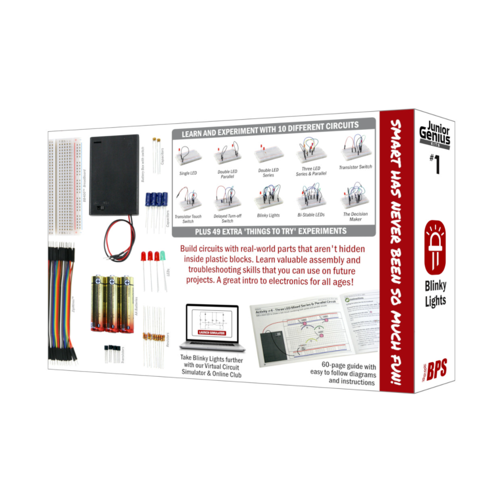 Blinky Lights Kit - Build electronic circuits to learn how LEDs and transistors work.