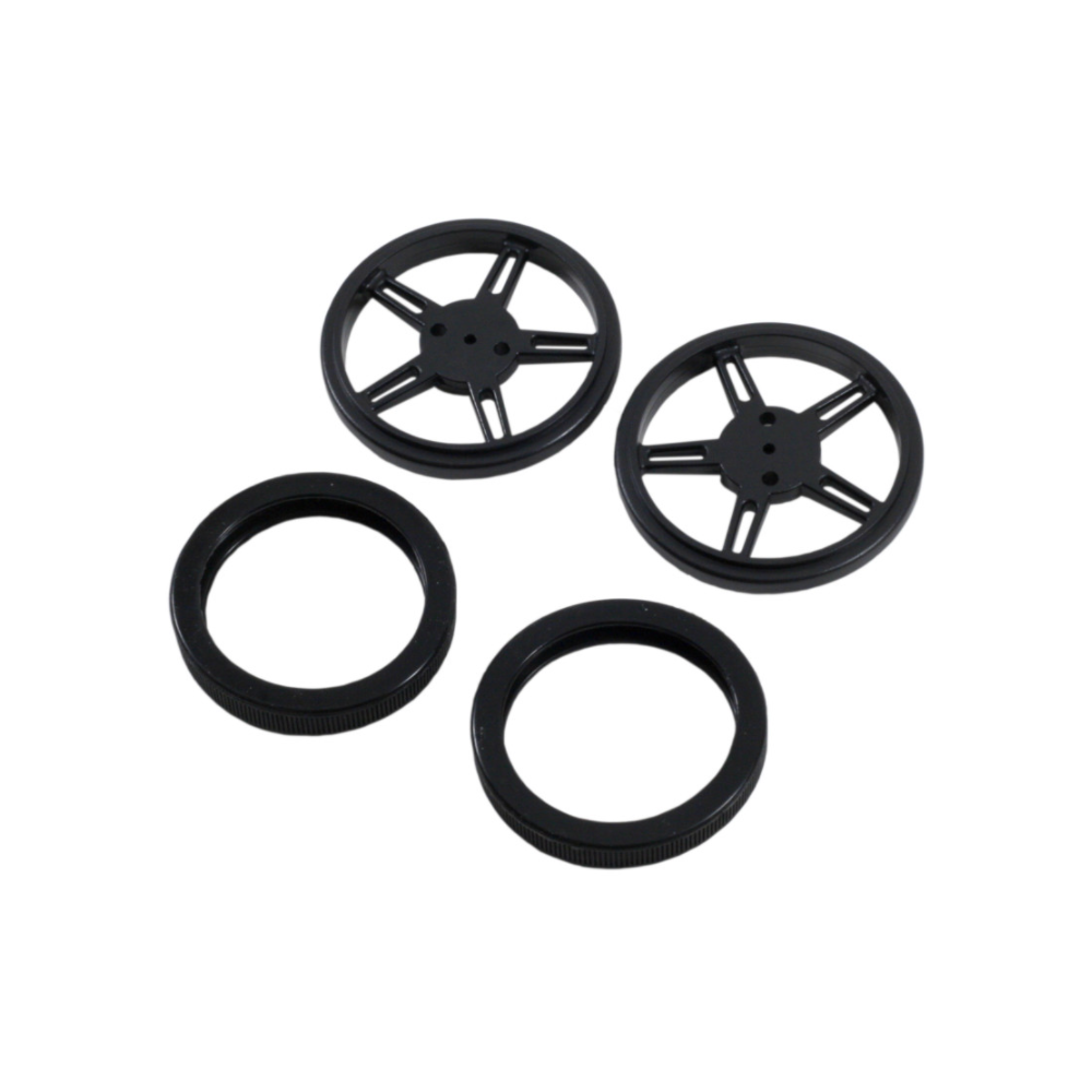 Moteur à courant continu avec connecteur d'alimentation câblé deux roues adhérentes ZipWire™ et boîtier de batterie.