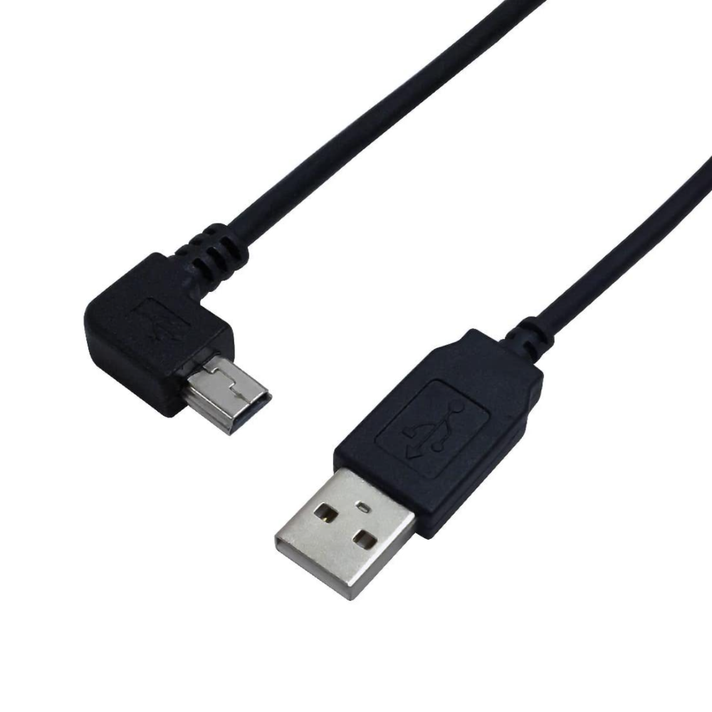 USB 2.0 A Straight Male to Mini-B 5-Pin Right Angle 1ft Cable - Black