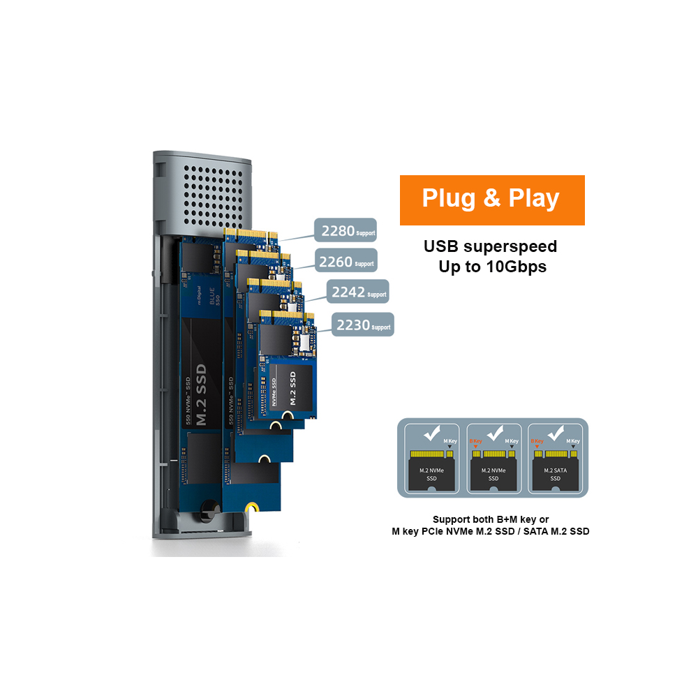 Boîtier SSD USB3.1 Gen2 Type-C M.2 NVMe