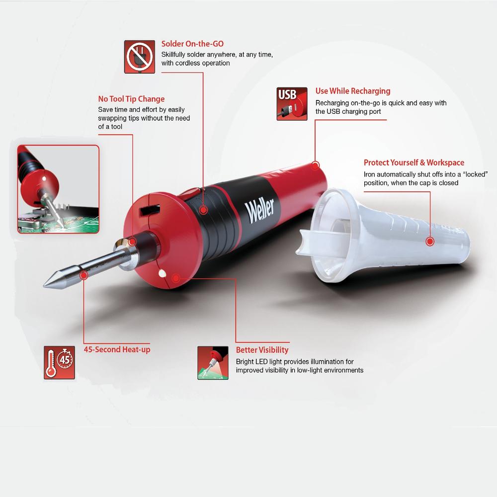 Weller 12W Cordless Rechargeable Soldering Iron Lithium Ion